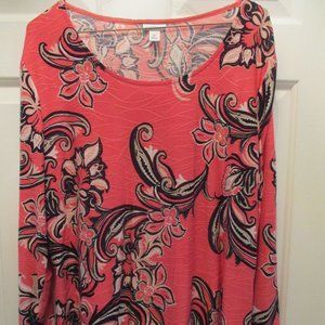 Croft & Barrow Floral Multicolor Pullover 3/4 Sleeves Blouse/Top Size: XL